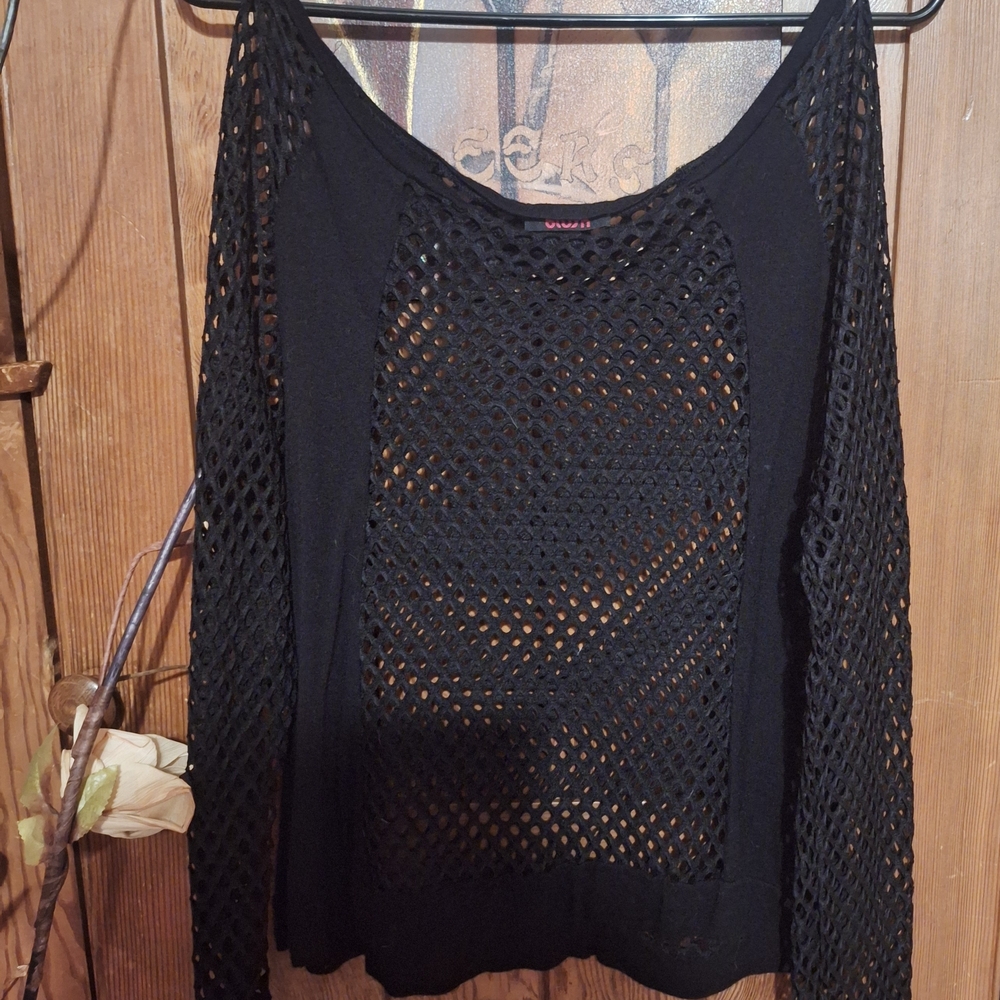 Black Mesh Long Sleeve Top